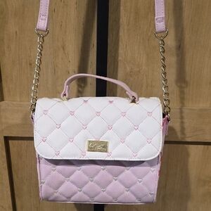 (J8)  Betsey Johnson Pink Crossbody Bag Quilted Design